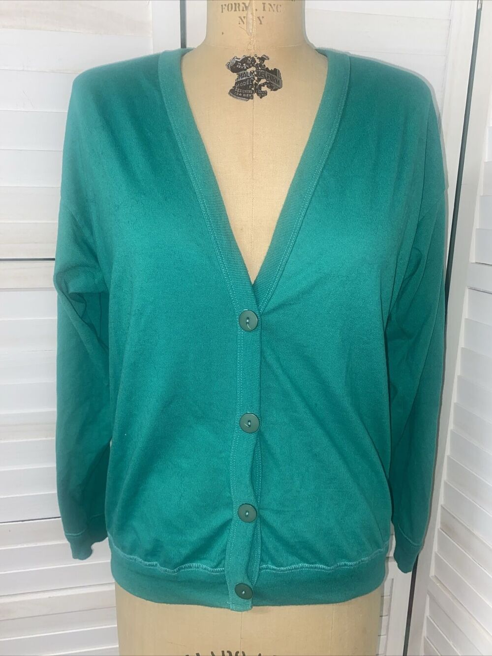 Vintage 80s Honors Sport USA Made Green Cardigan 50/50 Sz Large